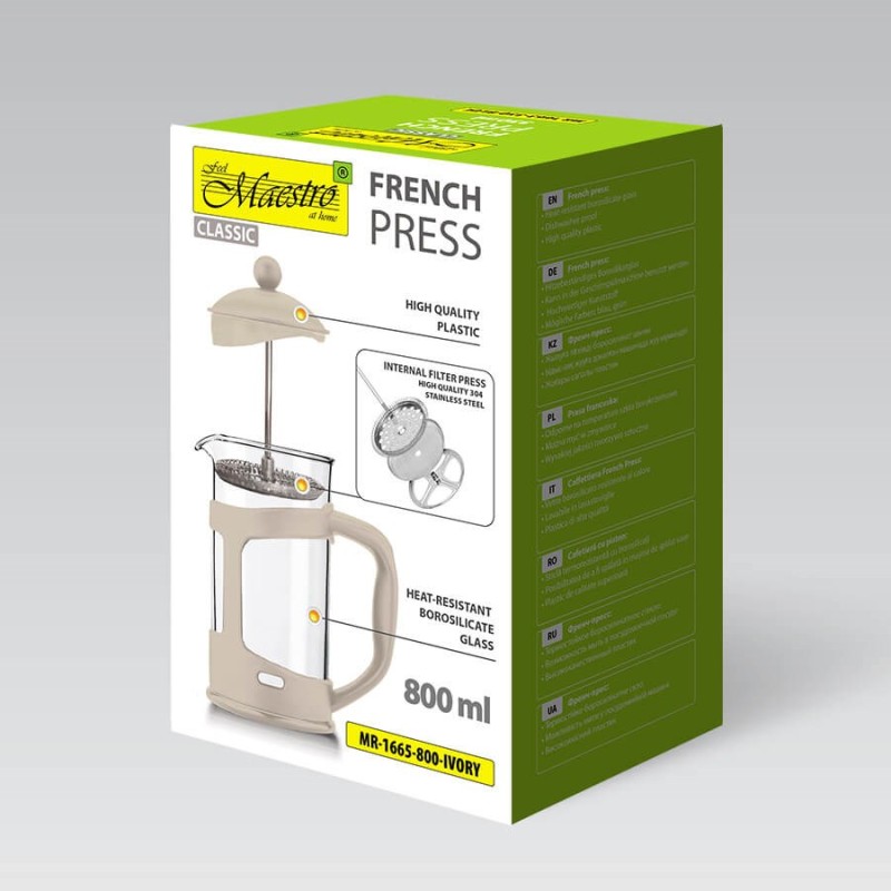 French press MAESTRO MR-1665 (MR-1665-800-IVORY) 800 ml Ivory French press MAESTRO MR-1665 (MR-1665-800-IVORY) 800 ml Ivory