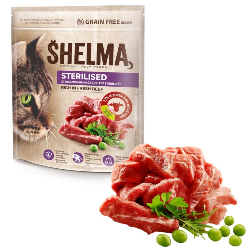 SHELMA Sterilised Rich in beef - dry cat food - 750g