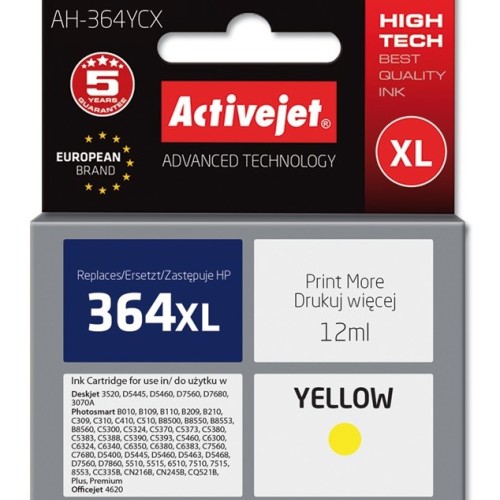 Activejet AH-364YCX ink (replacement for HP 364XL CB325EE; Premium; 12 ml; yelllow Activejet AH-364YCX ink (replacement for HP 364XL CB325EE; Premium; 12 ml; yelllow