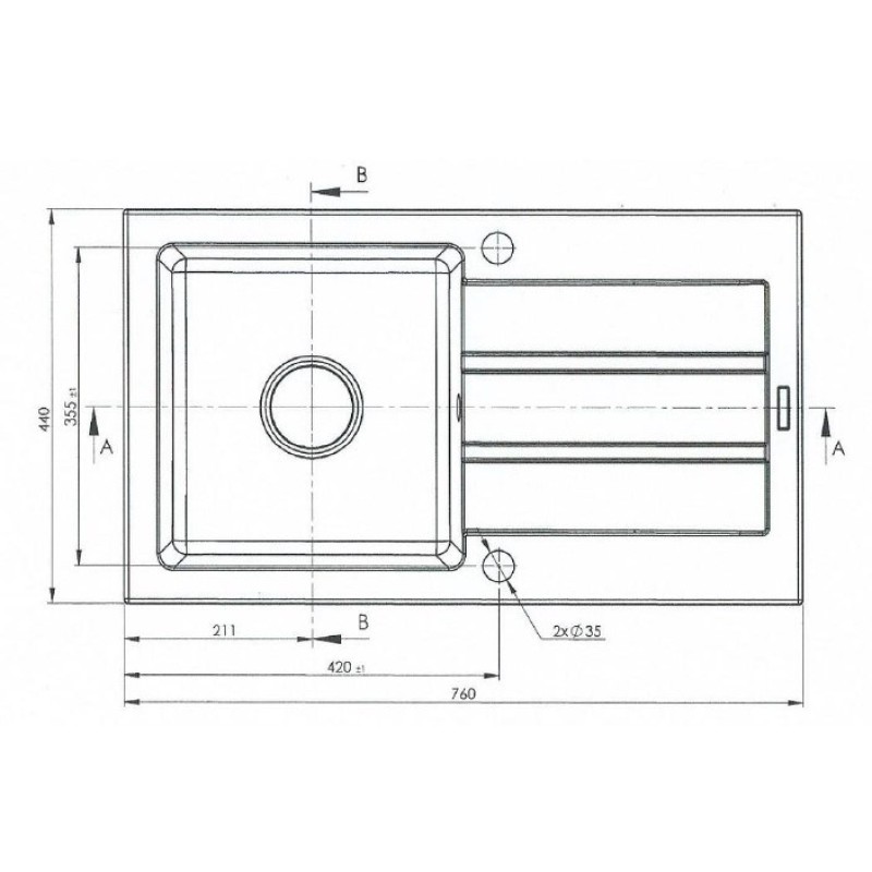 Single-bowl sink with draining board Maidsinks Promo 76x44 1B 1D E070053701 Single-bowl sink with draining board Maidsinks Promo 76x44 1B 1D E070053701