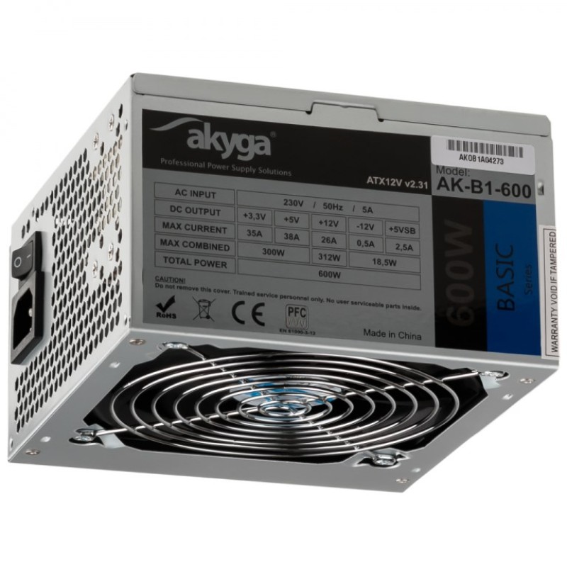 Akyga AK-B1-600 power supply unit 600 W 20+4 pin ATX ATX Grey Akyga AK-B1-600 power supply unit 600 W 20+4 pin ATX ATX Grey