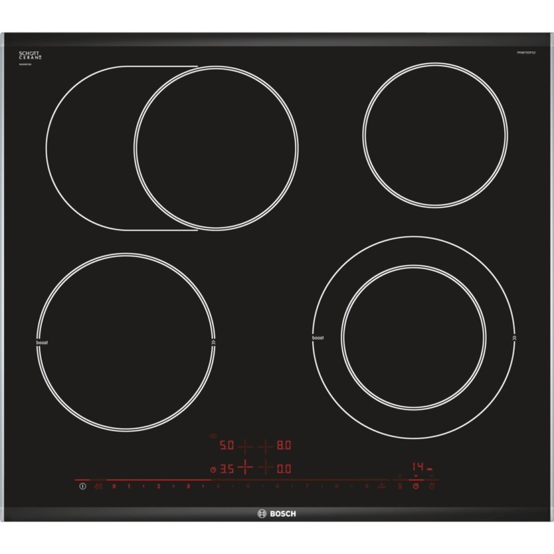 Bosch Serie 8 PKN675DP1D hob Black, Stainless steel Built-in Ceramic 4 zone(s)