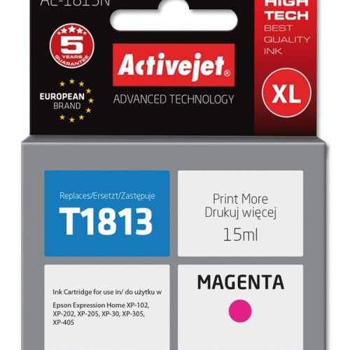 Activejet AE-1813N Ink cartridge (replacement for Epson 18XL T1813; Supreme; 15 ml; magenta)