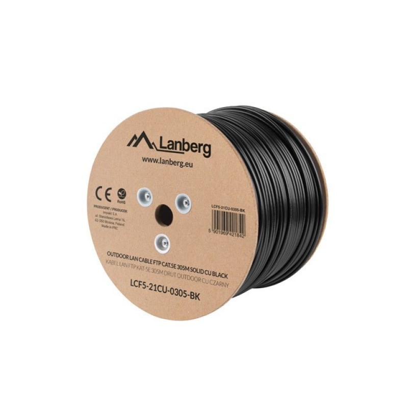 Lanberg LCF5-21CU-0305-BK networking cable 305 m Cat5e F/UTP (FTP) Black Lanberg LCF5-21CU-0305-BK networking cable 305 m Cat5e F/UTP (FTP) Black