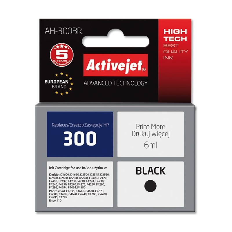 Activejet AH-300BR ink (replacement for HP 300 CC640EE; Premium; 6 ml; black) Activejet AH-300BR ink (replacement for HP 300 CC640EE; Premium; 6 ml; black)