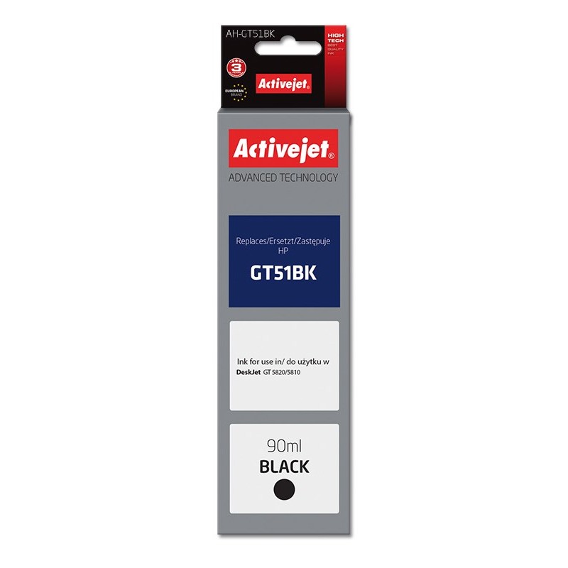 Activejet AH-GT51Bk ink (replacement for HP GT-51BK M0H57AE; Supreme; 90 ml; black)