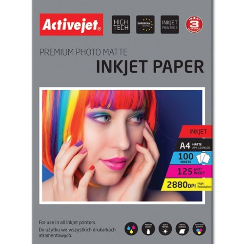 Activejet AP4-125M100 matte photo paper for ink printers; A4; 100 pcs