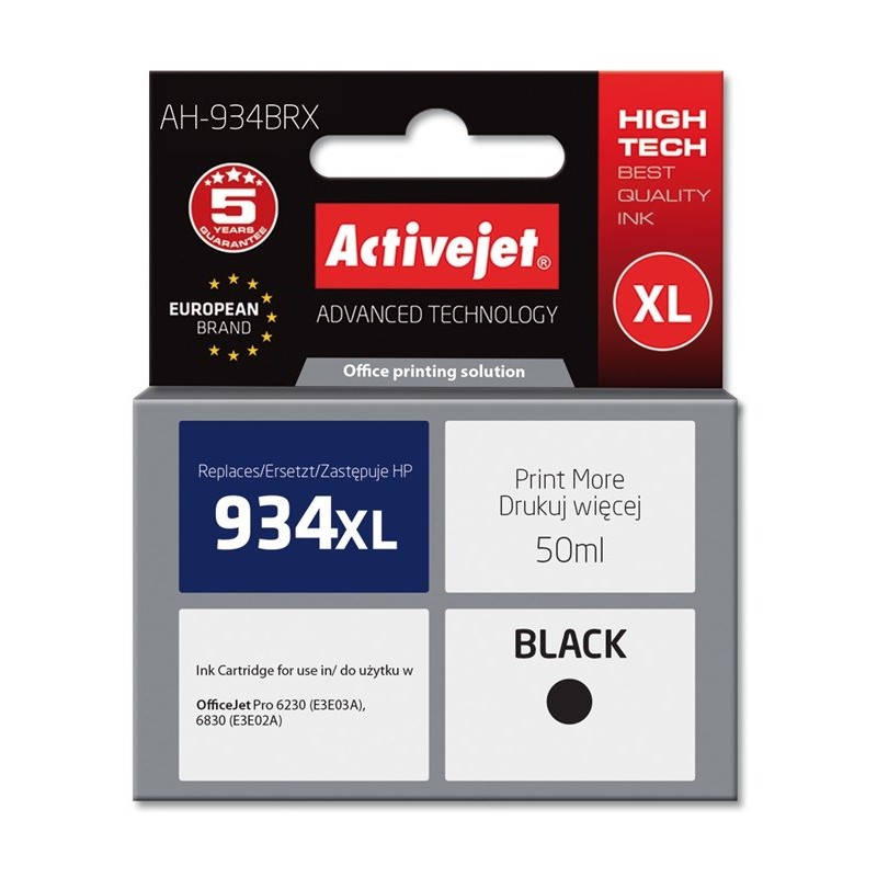 Activejet AH-934BRX ink (replacement for HP 934XL C2P23AE; Premium; 50 ml; black)