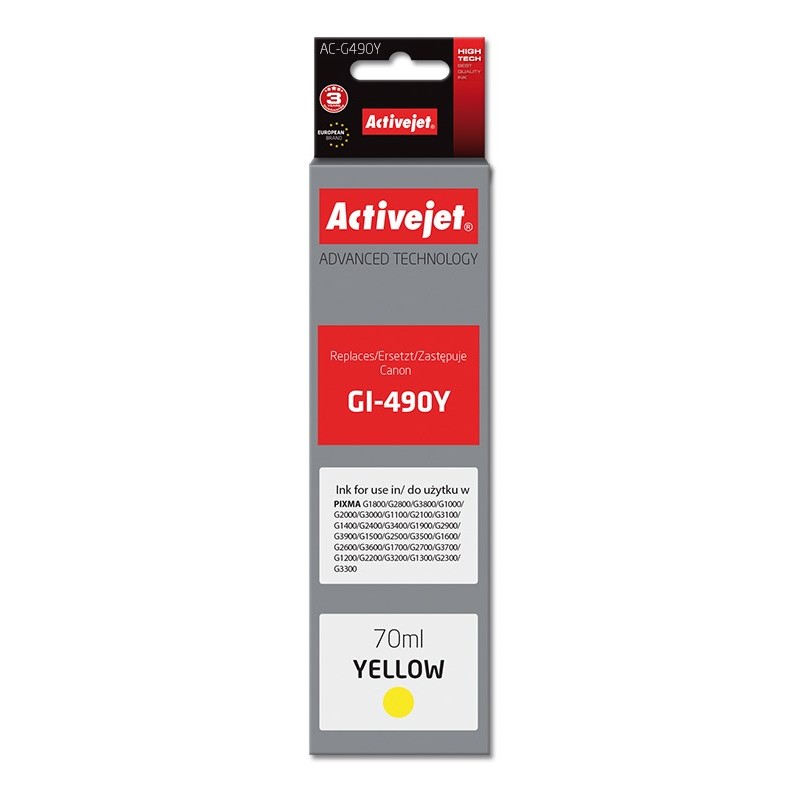 Activejet AC-G490Y Ink cartridge (replacement for Canon GI-490Y; Supreme; 70 ml; 7000 pages, yellow)