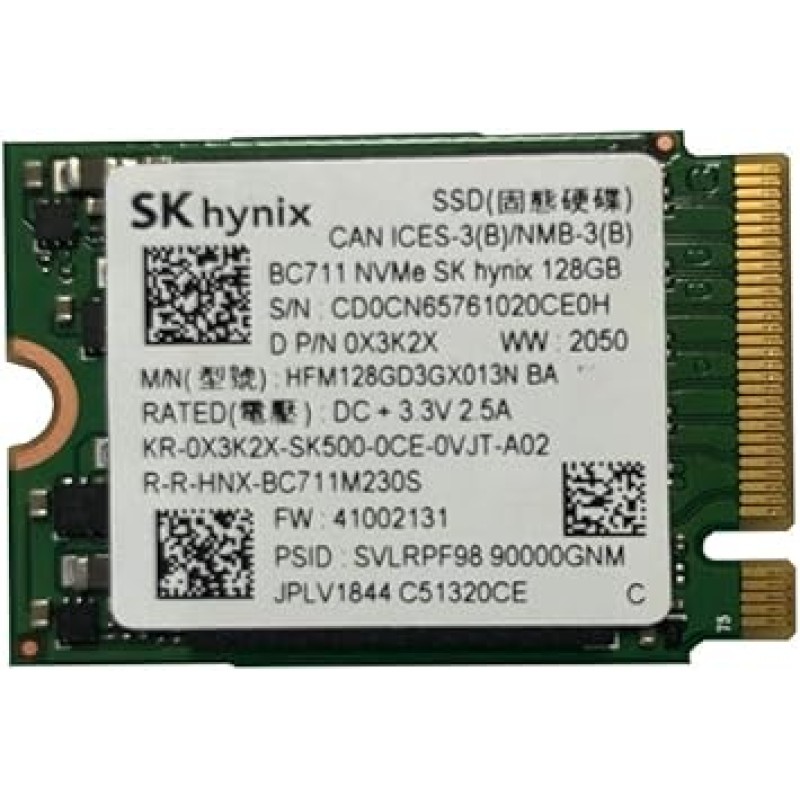 SK hynix BC711 128GB PCIe NVMe M.2 2230 Gen 3 x 4 SSD, 0X3K2X, HFM128GD3GX013N, OEM Package SK hynix BC711 128GB PCIe NVMe M.2 2230 Gen 3 x 4 SSD, 0X3K2X, HFM128GD3GX013N, OEM Package