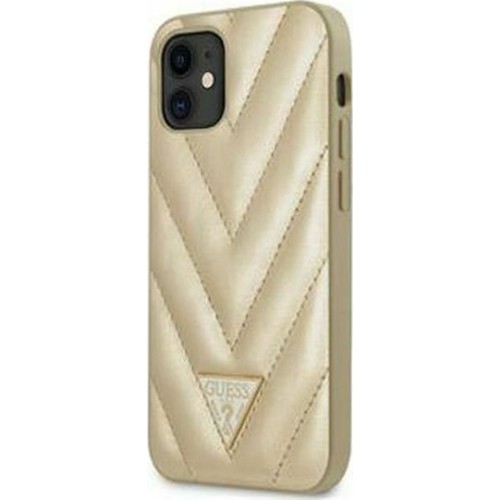 Guess V Quilted Back Cover Πλαστικό Χρυσό (iPhone 12 mini)