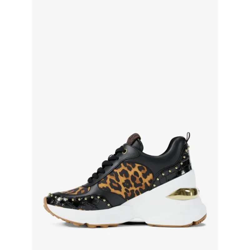 Michael Kors Leopard Print Wedge Sneakers Black