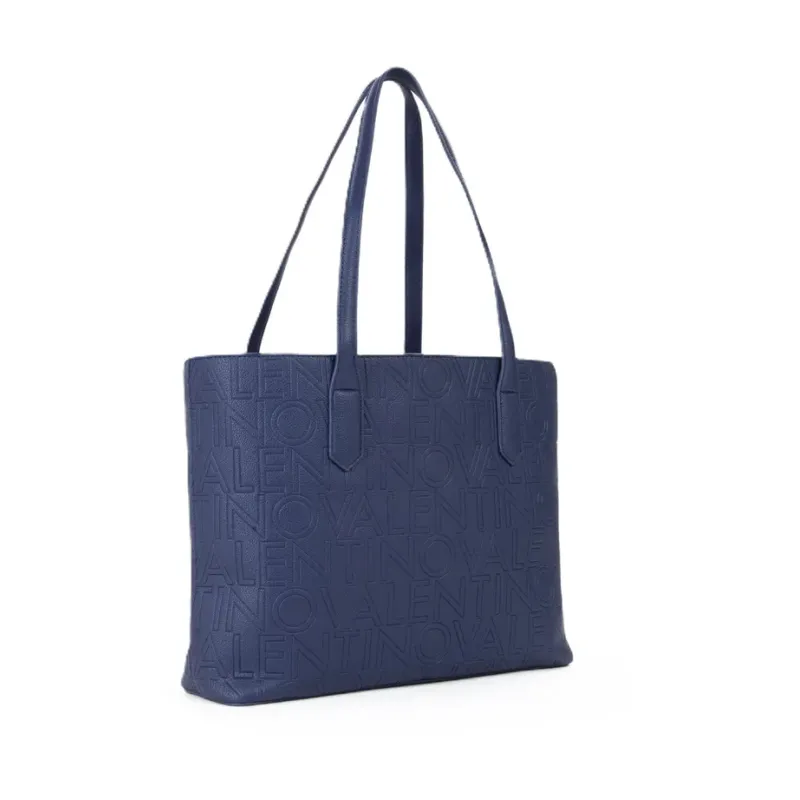 Mario Valentino Navy Embossed Logo Tote Bag