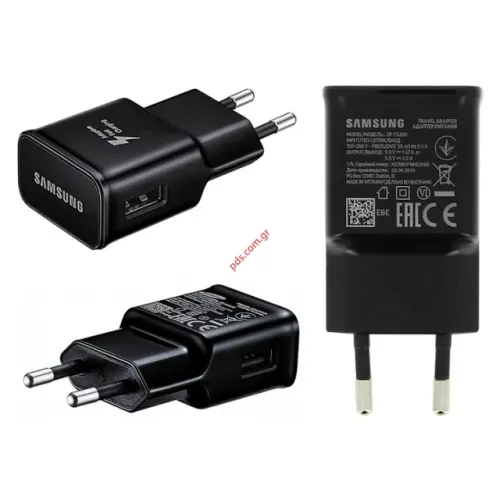 Γνήσιος φορτιστής USB Adaptor Samsung EP-TA200EBE 2A Black Travel Charger σε μαύρο χρώμα (Bulk) FAST CHARGER