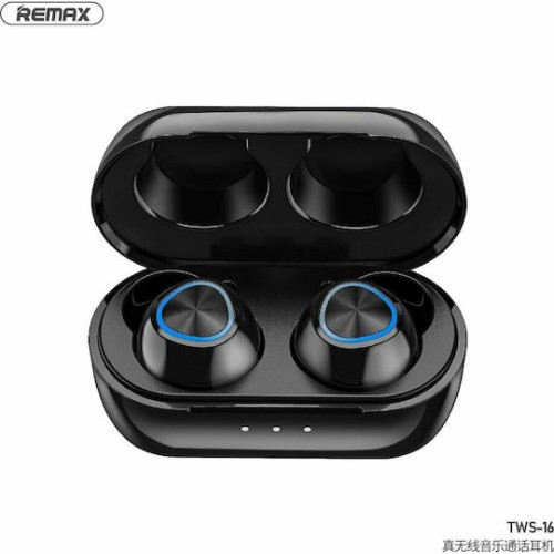 Remax TWS-16 In-ear Bluetooth Handsfree Ακουστικά με Θήκη Φόρτισης Μαύρα