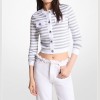 Michael Kors Metallic Stripe Snap Cardigan White