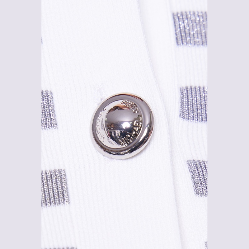 Michael Kors Metallic Stripe Snap Cardigan White