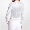 Michael Kors Metallic Stripe Snap Cardigan White