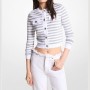 Michael Kors Metallic Stripe Snap Cardigan White