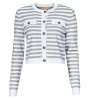 Michael Kors Metallic Stripe Snap Cardigan White