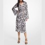 Michael Kors Floral Wrap Midi Dress Black