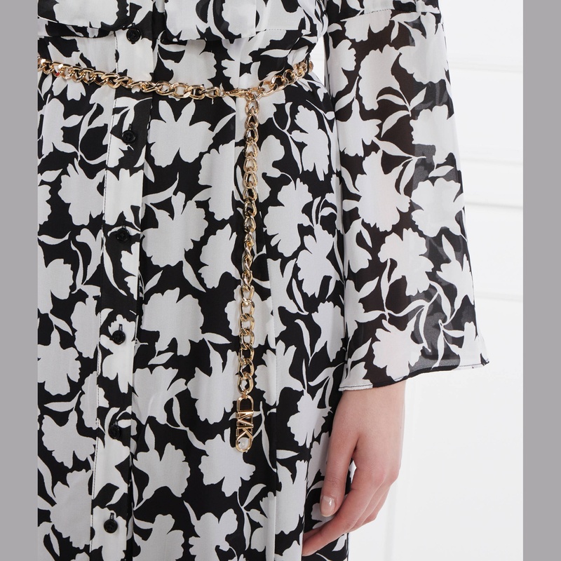 Michael Kors Floral Wrap Midi Dress Black