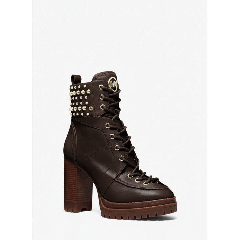 Michael Kors Yvonne Studded Combat Boots Brown