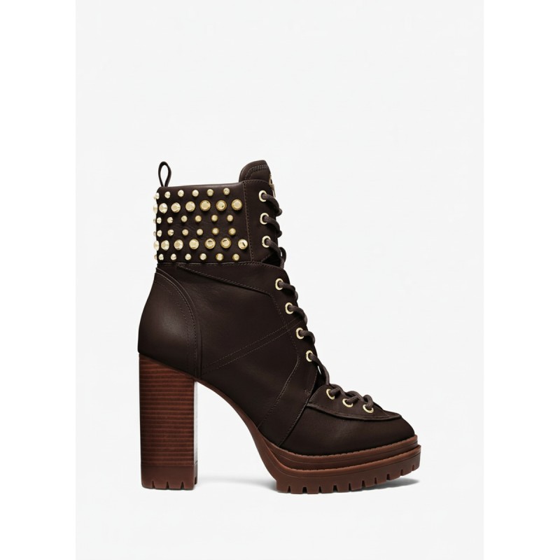 Michael Kors Yvonne Studded Combat Boots Brown