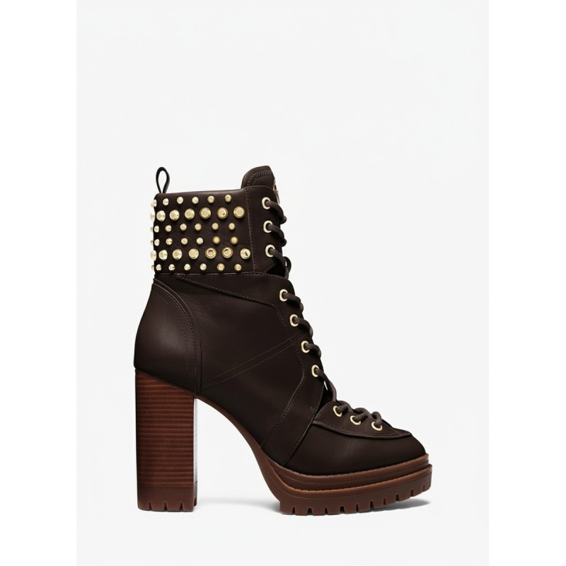 Michael Kors Yvonne Studded Combat Boots Brown