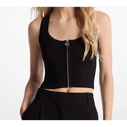 Michael Kors Ribbed Zip Tank Top Blue