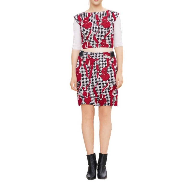 Moschino Houndstooth Rose Print Shorts Red