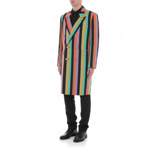 Moschino Rainbow Striped Double-Breasted Coat Multicolor