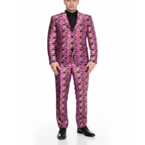 Moschino Purple Geometric Print Suit