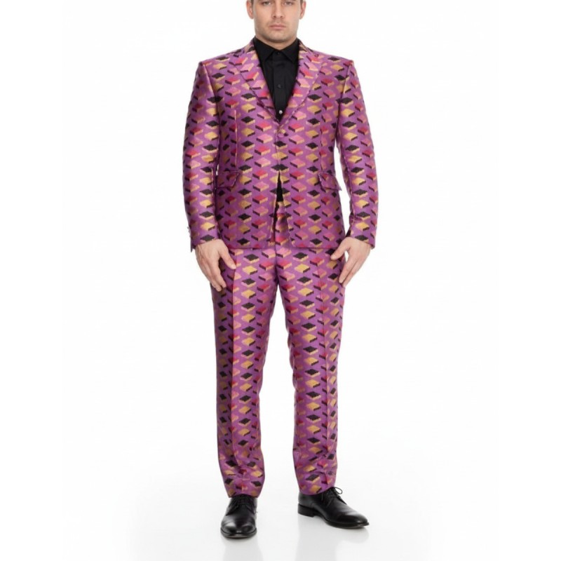 Moschino Purple Geometric Print Suit