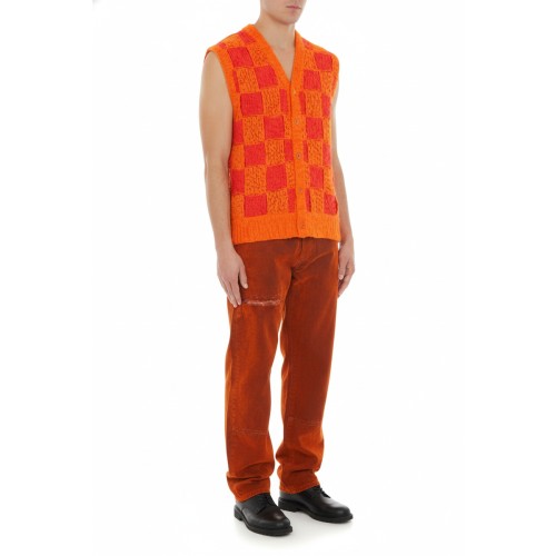 Moschino Checkerboard Knit Vest Orange Red