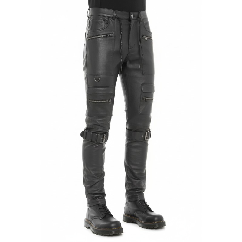 Moschino Combat Cargo Leather Pants Black