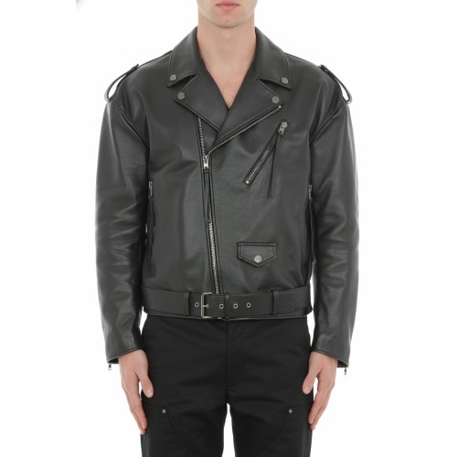 Moschino Classic Biker Leather Jacket Black