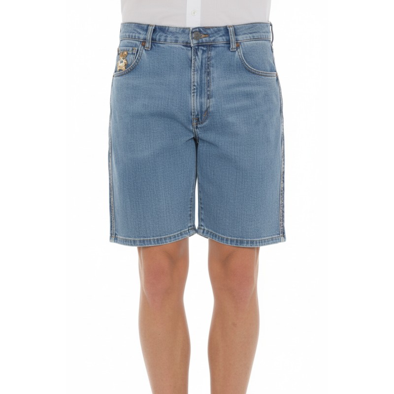 Moschino Logo Embroidered Denim Shorts Blue