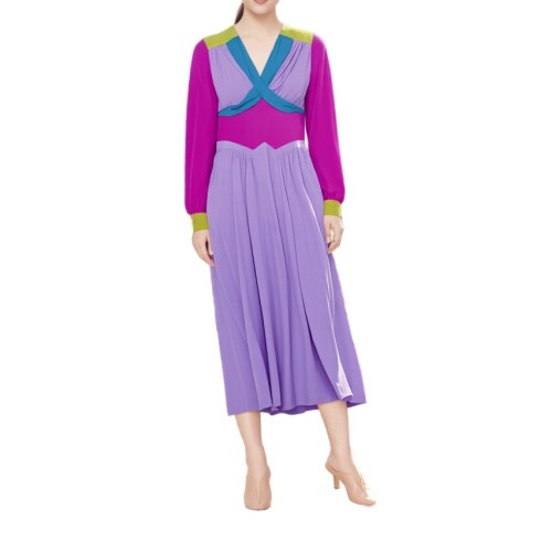 Moschino Colorblock Wrap Midi Dress Purple