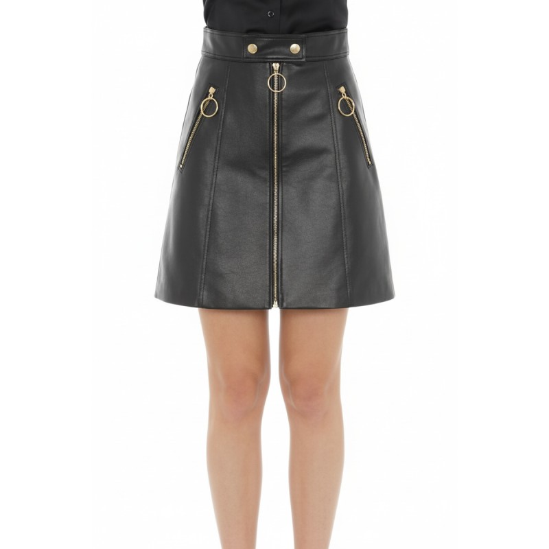 Moschino Black Leather Zipper Mini Skirt