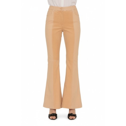 Moschino Camel Flared Leather Trousers