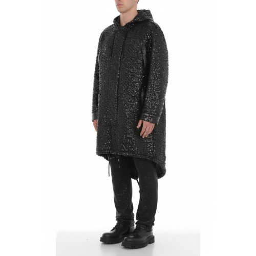 Moschino Sequined Oversized Hooded Jacket Black