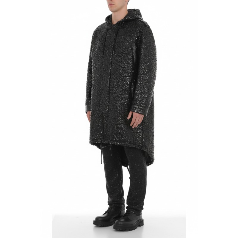 Moschino Sequined Oversized Hooded Jacket Black