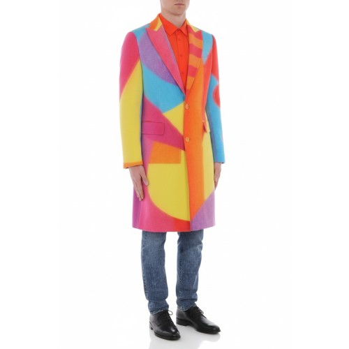 Moschino Rainbow Geometric Wool Coat Multicolor