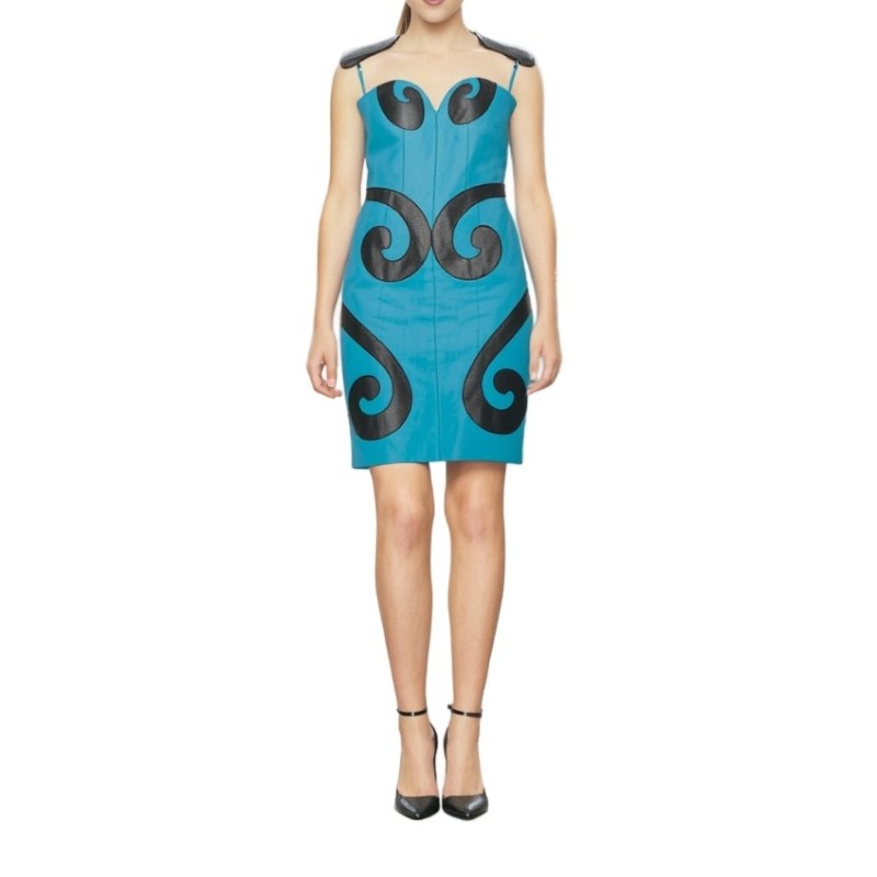 Moschino Baroque Print Bustier Dress Turquoise