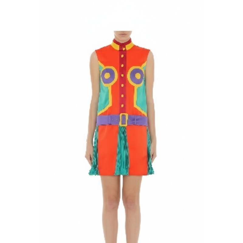 Moschino Colorblock Geometric Button Dress Multicolor