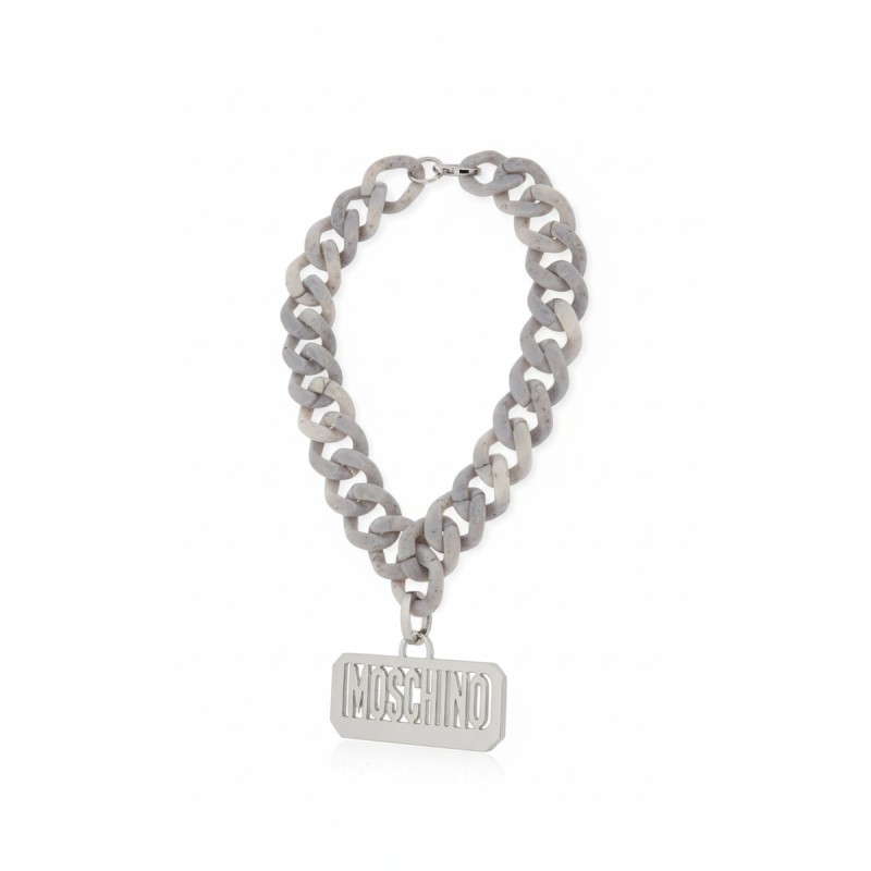 Moschino Chunky Chain Logo Necklace Silver