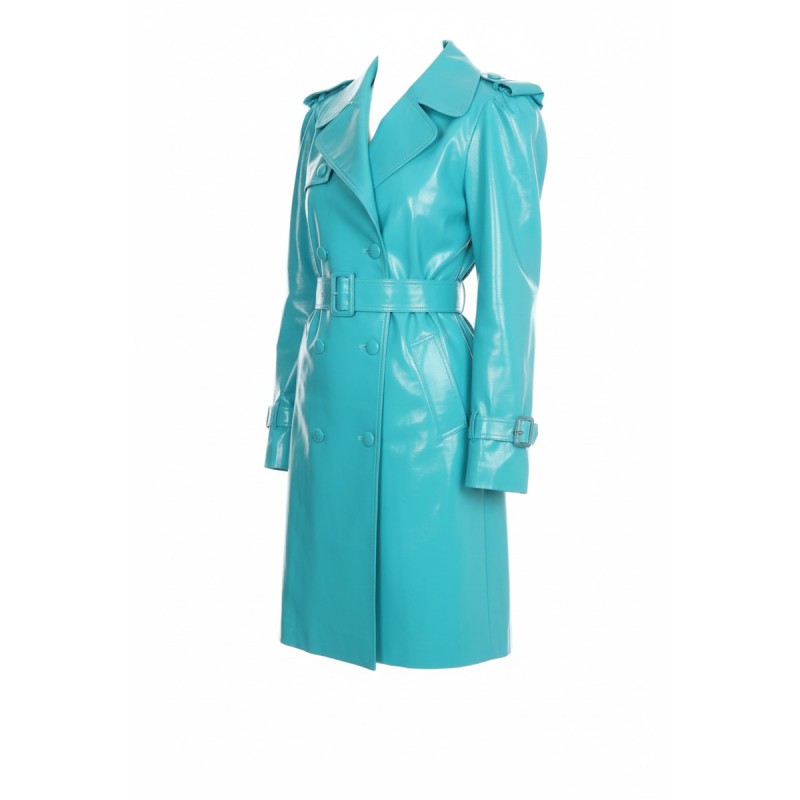 Moschino Turquoise Leather Trench Coat