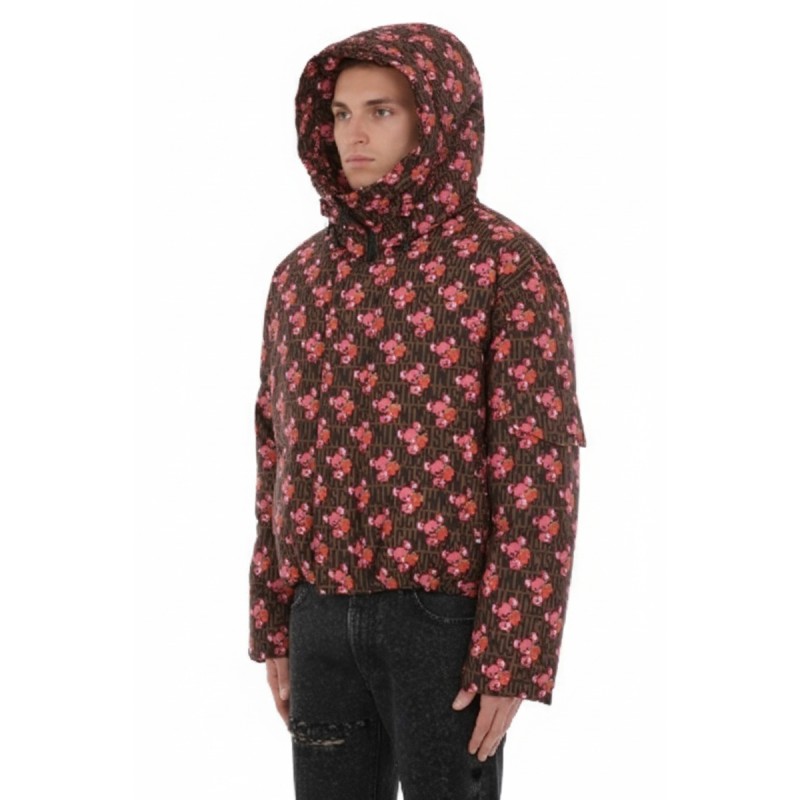 Moschino Pink Floral Puffer Jacket Brown