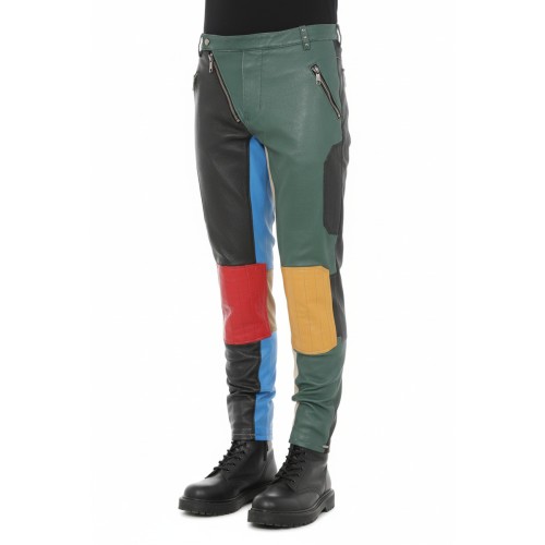 Moschino Colorblock Leather Pants Multicolor